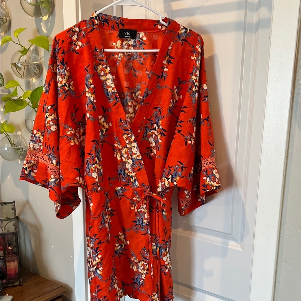 Vici Vibrant Orange Floral Kimono
